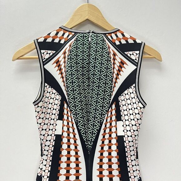 Clover Canyon Neoprene Sheath Dress Earth Tones Bold Print Graphic Sleeveless XS - Picture 6 of 11